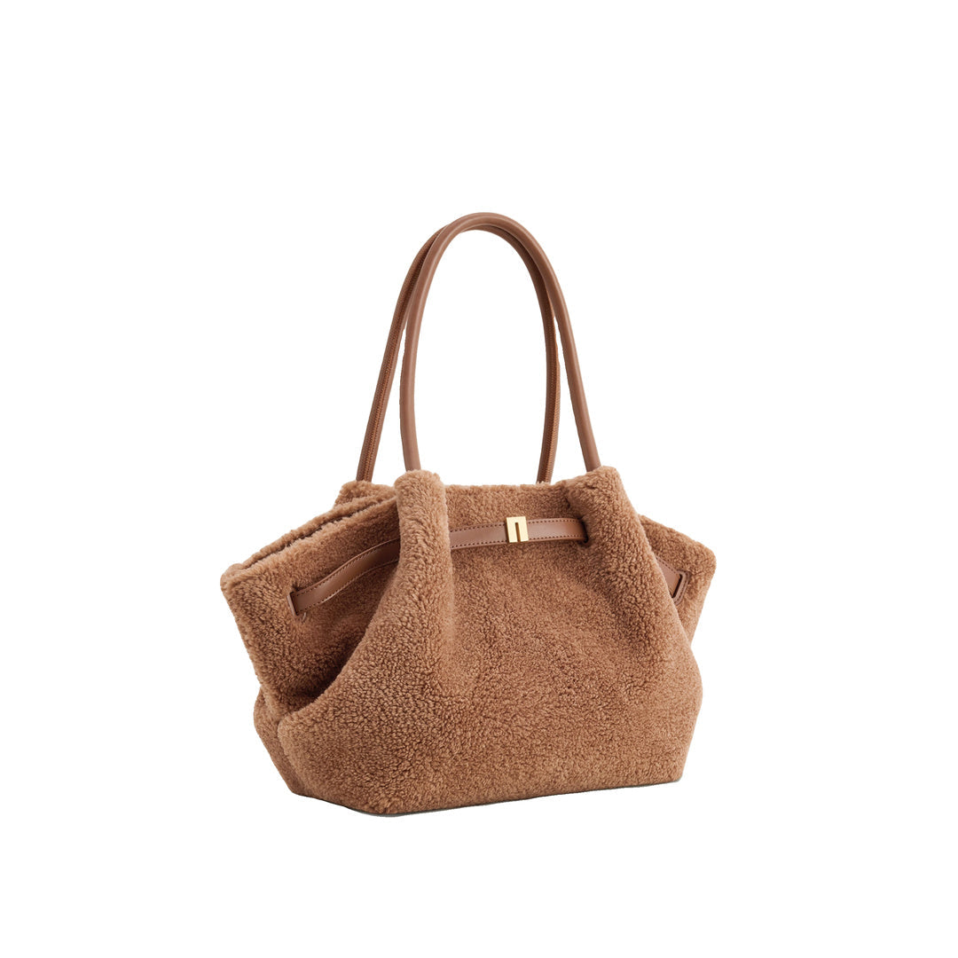 JW PEI Hana Medium Faux Fur Tote Bag - Coffee Brown by JW PEI
