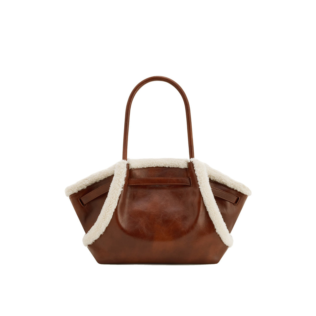 JW PEI Hana Medium Faux Shearling Trim Tote Bag - Brown by JW PEI