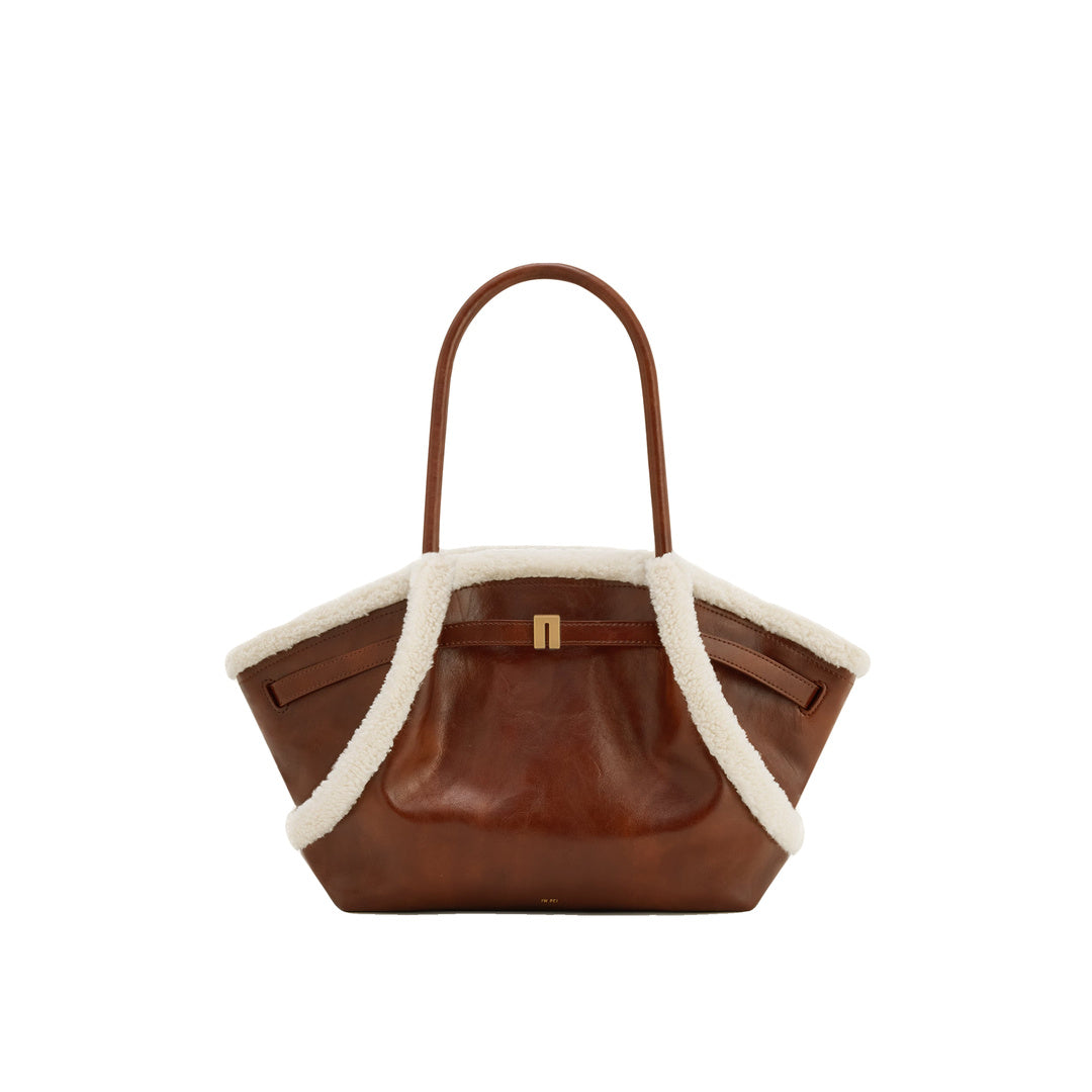 JW PEI Hana Medium Faux Shearling Trim Tote Bag - Brown by JW PEI