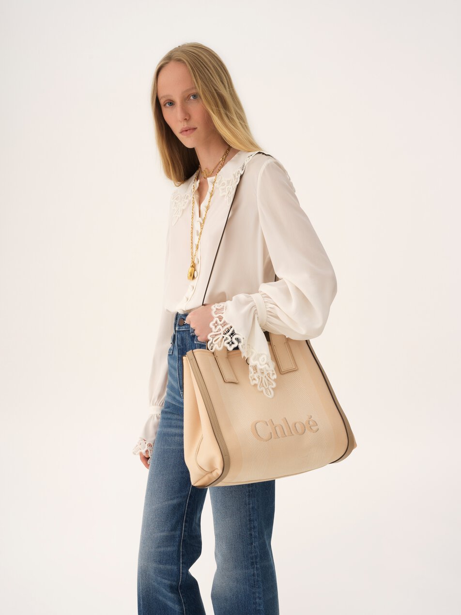 CHLOE Carry tote bag in canvas Blushy Beige by CHLOE