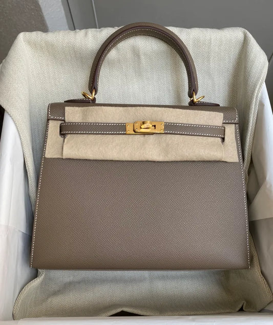 Hermès Kelly 25 Tricolore – Etoupe Grey / Ardoise / Black Epsom Leather with Gold Hardware - Zeuskicks