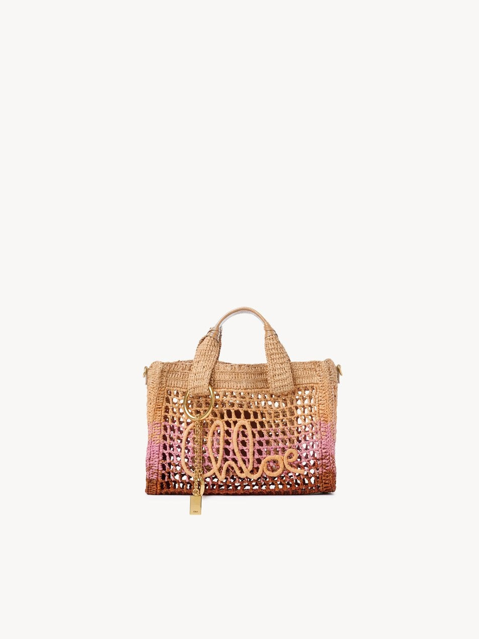 CHLOE Small Summer Banana east-west tote bag with strap in raffia Bleached Brown by CHLOE