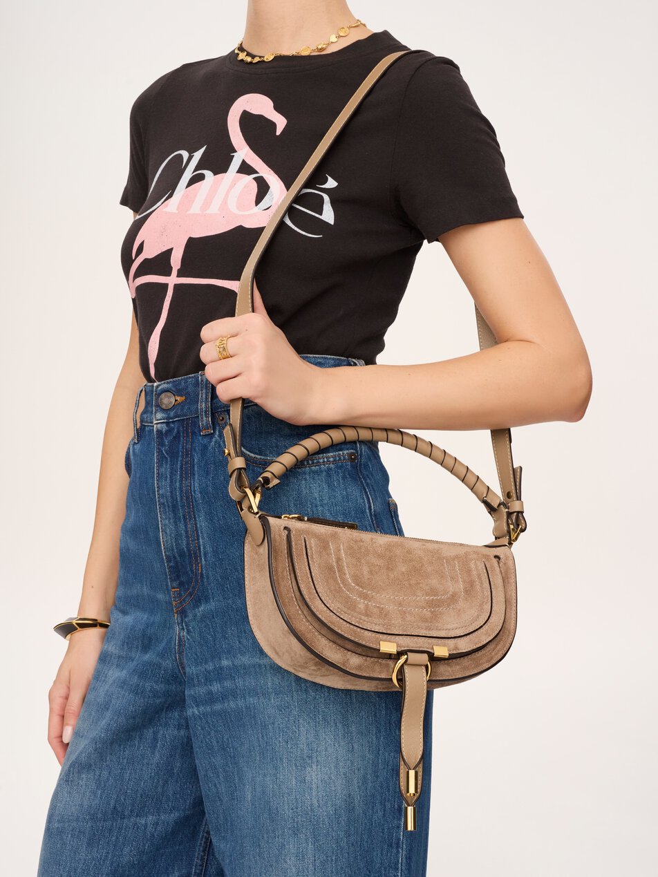 CHLOE Mini Marcie shoulder bag in suede leather Boyish Brown by CHLOE