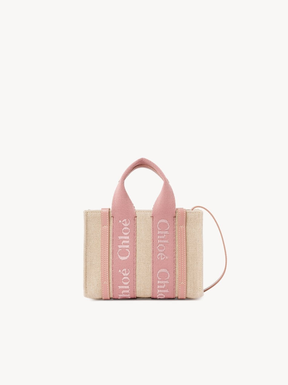 CHLOE Mini Woody tote bag in linen Nougat by CHLOE