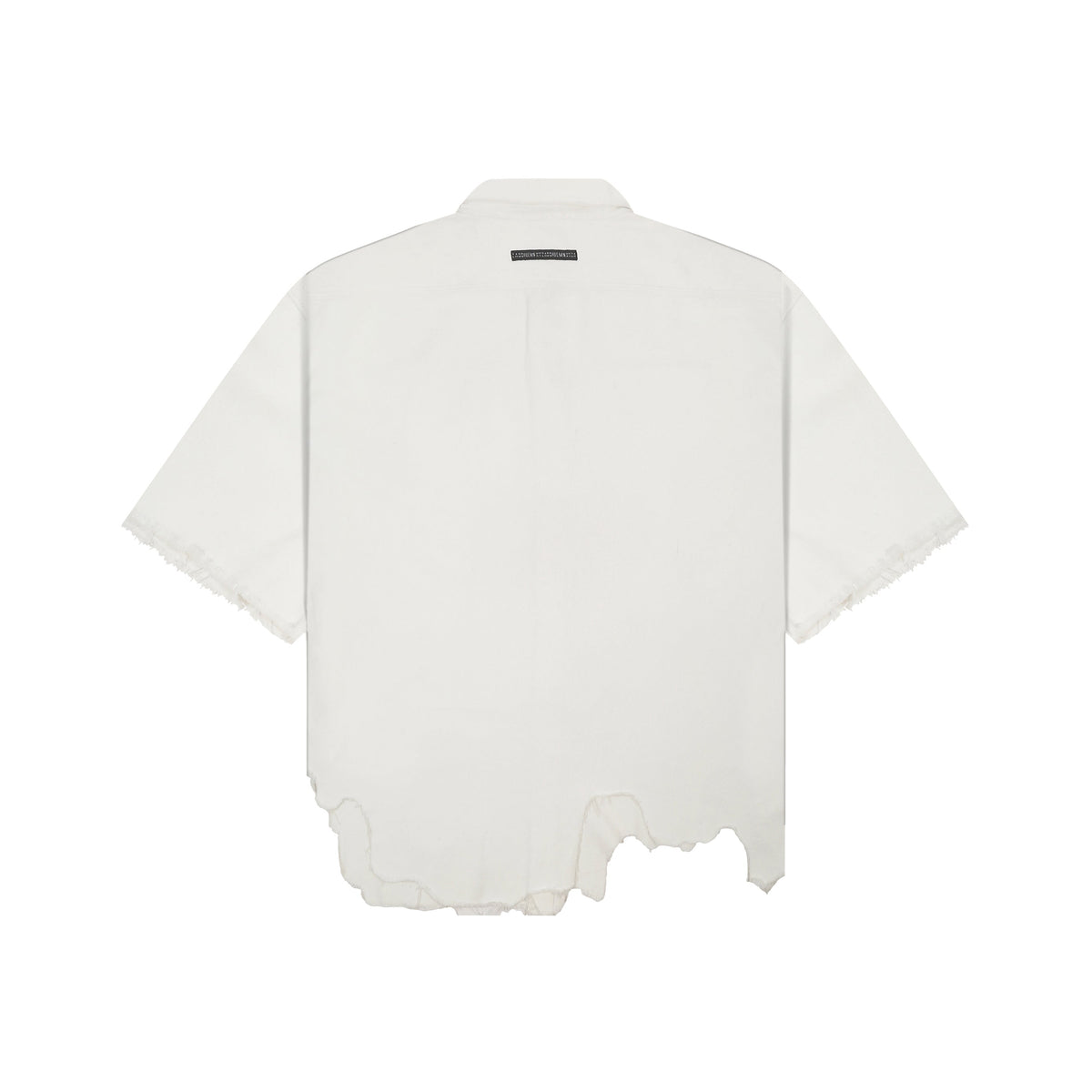SuperHUEMN Denim Oversized Asymmetric Longline Shirt (White) by HUEMN