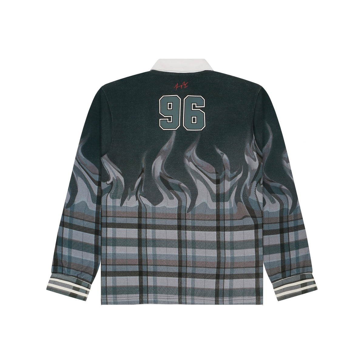 Shreyas Iyer x HUEMN 'SI' monogram full sleeved t-shirt in checkered flame pattern (Green) by HUEMN
