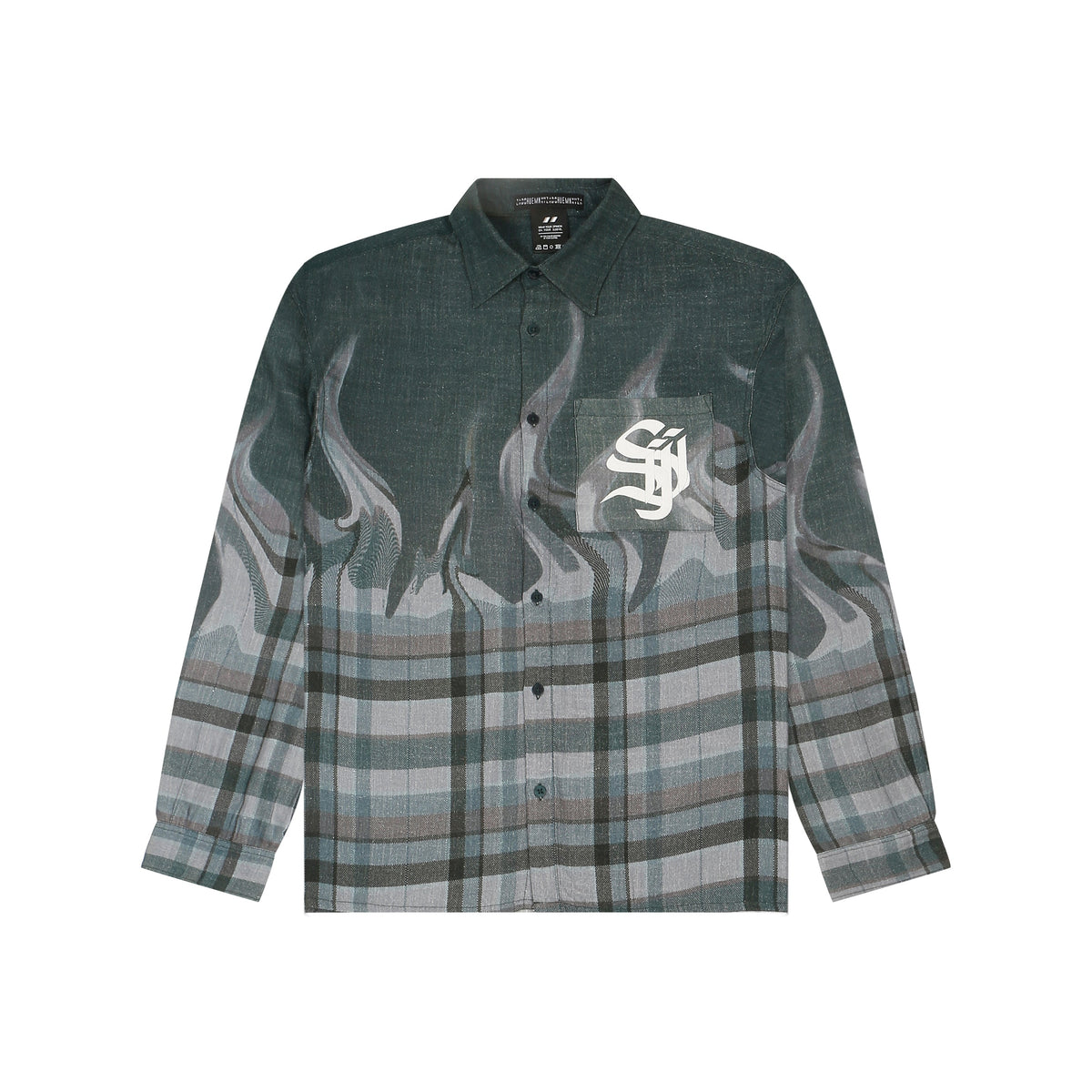 Shreyas Iyer x HUEMN 'SI' monogram Shirt in checkered flame pattern (Green) by HUEMN