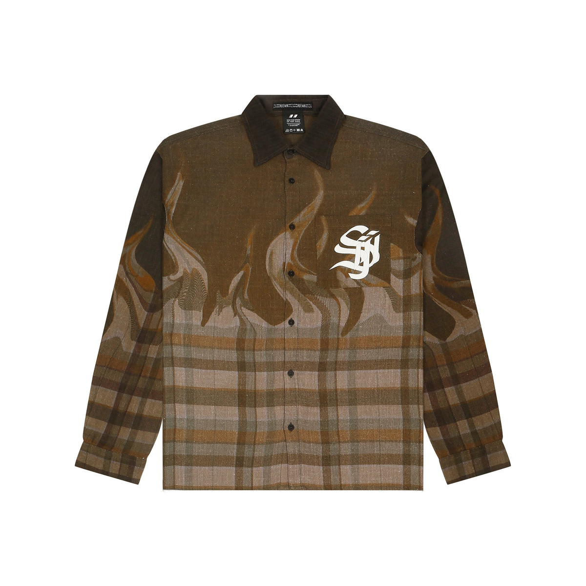Shreyas Iyer x HUEMN 'SI' monogram Shirt in checkered flame pattern (Brown) by HUEMN