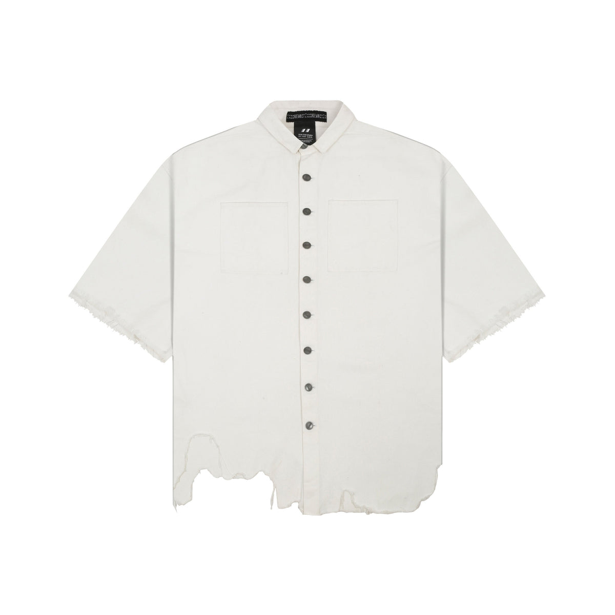 SuperHUEMN Denim Oversized Asymmetric Longline Shirt (White) by HUEMN