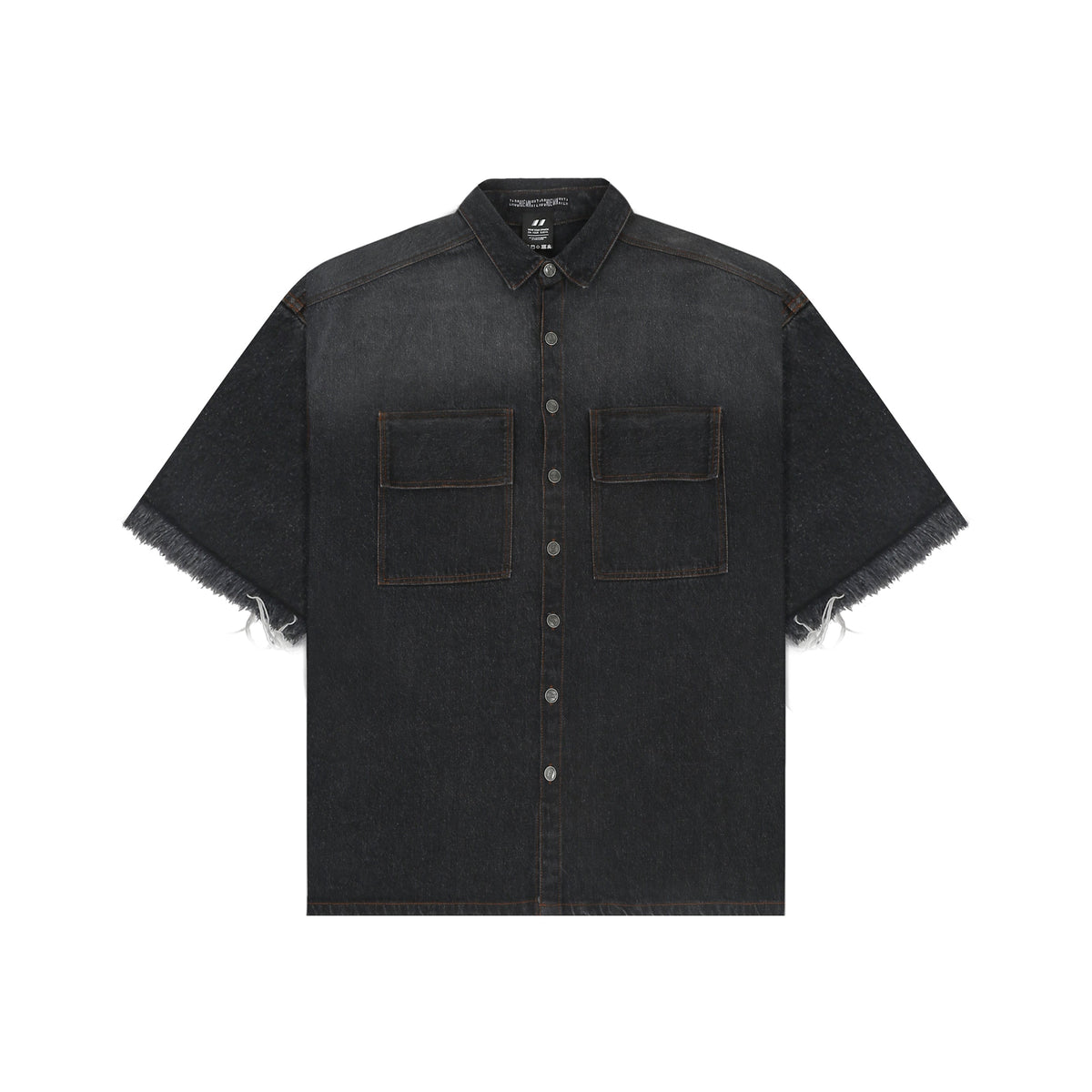 SuperHUEMN Dark Wash Faded Effect Denim Overshirt with Patched Pockets (Black) by HUEMN