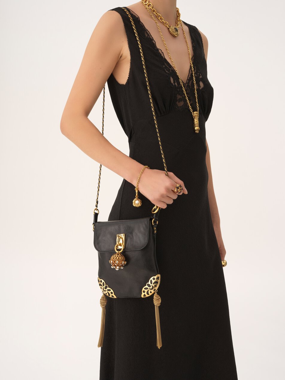 CHLOE Château Treasures chain flap bag in grained leather Black by CHLOE