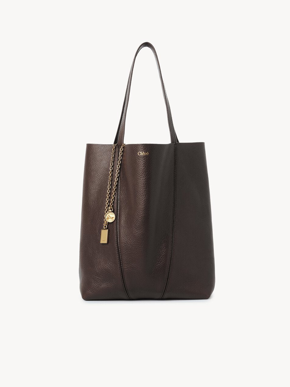 CHLOE Spin tote bag in grained leather Kohl Brown by CHLOE