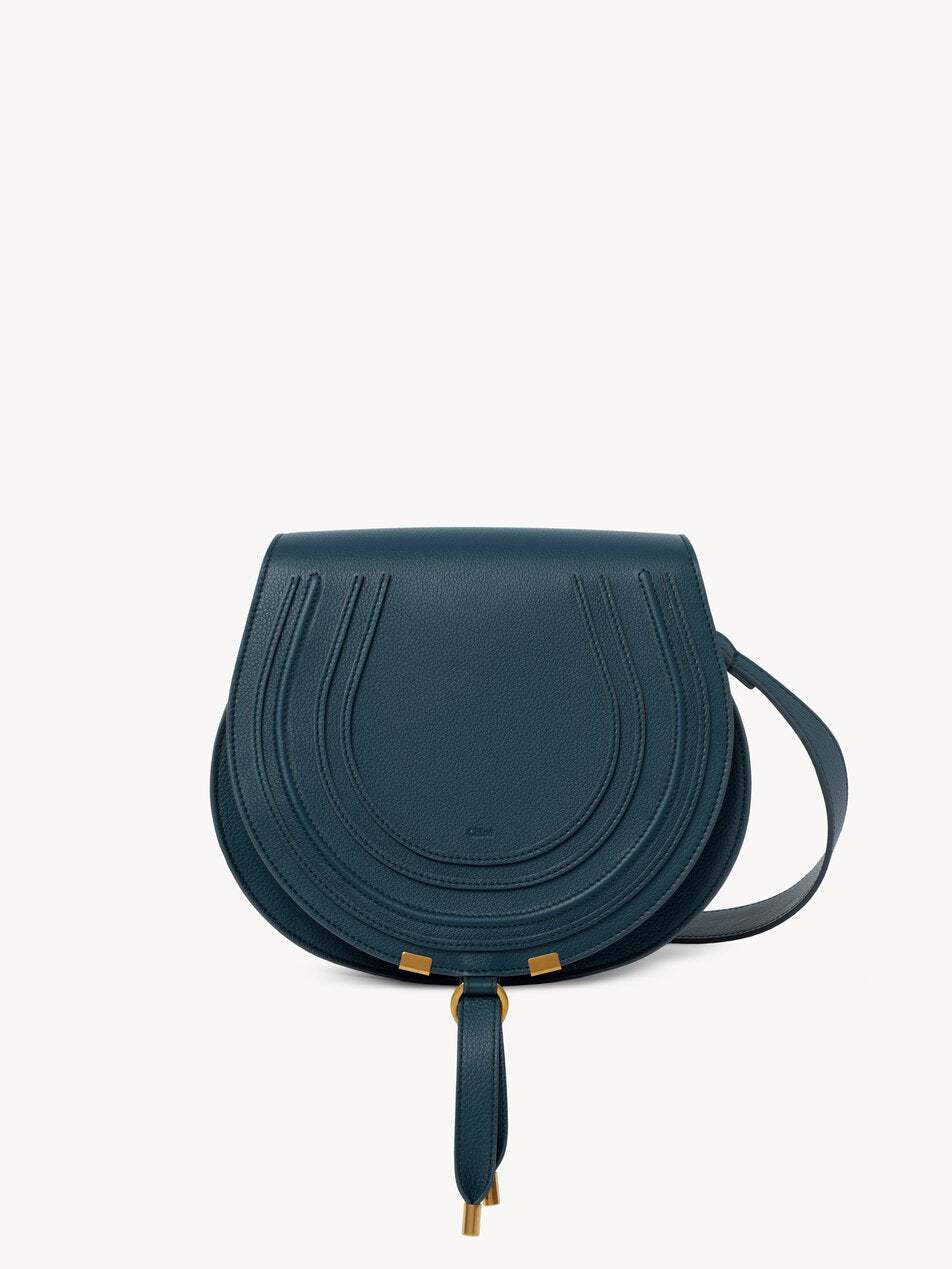 CHLOE Marcie saddle bag in grained leather Tapestry Blue by CHLOE