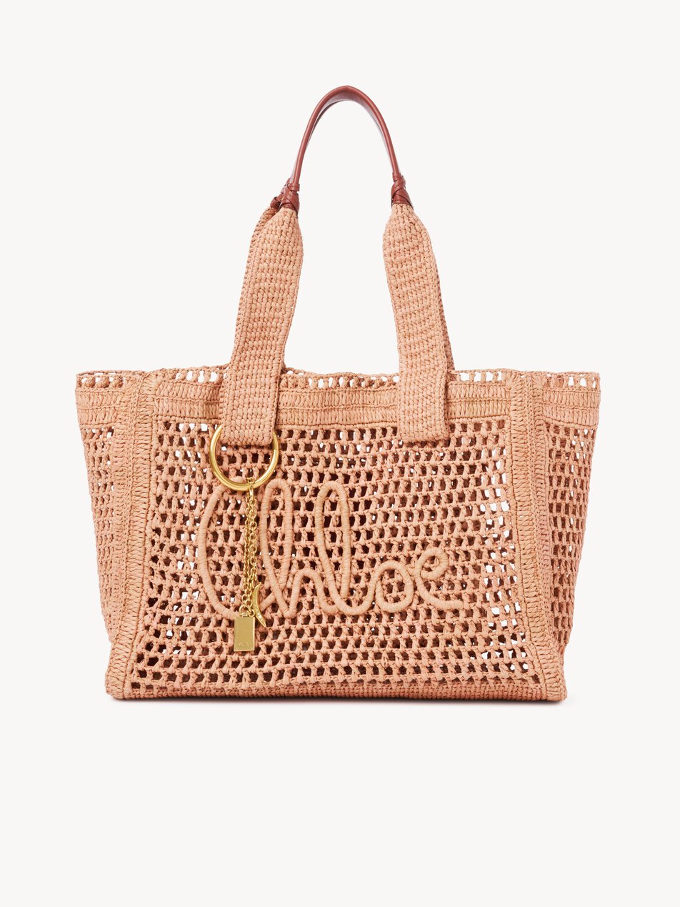 CHLOE Summer Banana east-west tote bag in raffia Summery Beige by CHLOE
