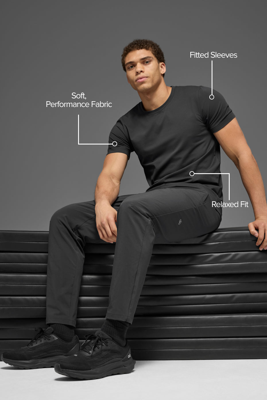 Alo Yoga Conquer Reform Crewneck Short Sleeve in Anthracite, product image 2 of 5