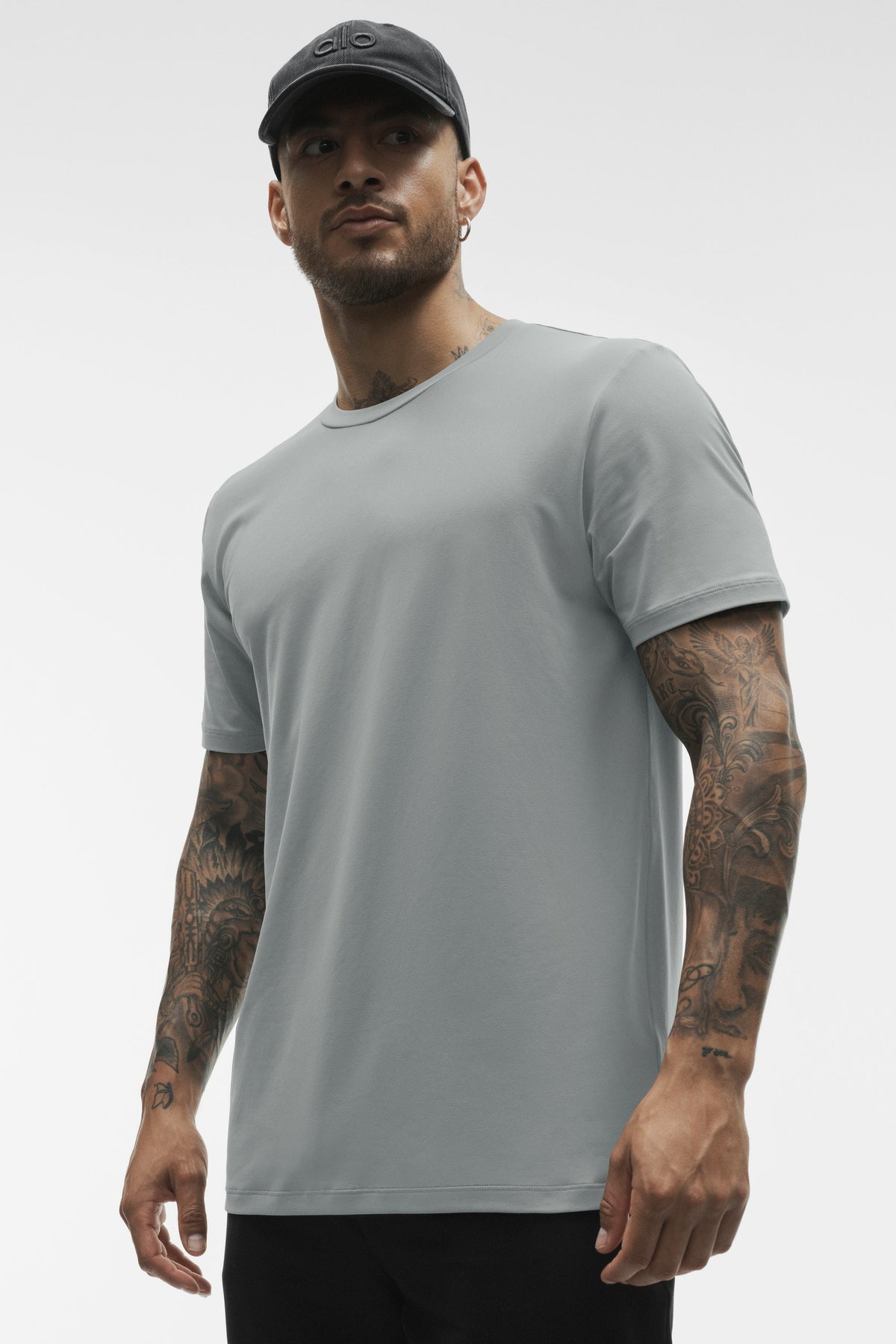 Alo Yoga Conquer Reform Crewneck Short Sleeve in Monument, product image 3 of 5
