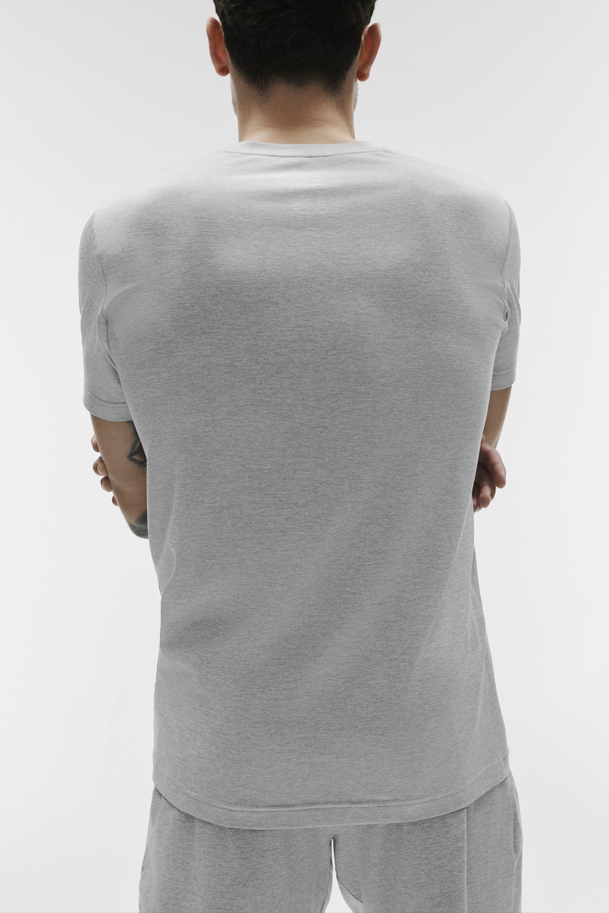 Alo Yoga Conquer Reform Crewneck Short Sleeve in Vintage Athletic Heather, product image 3 of 5