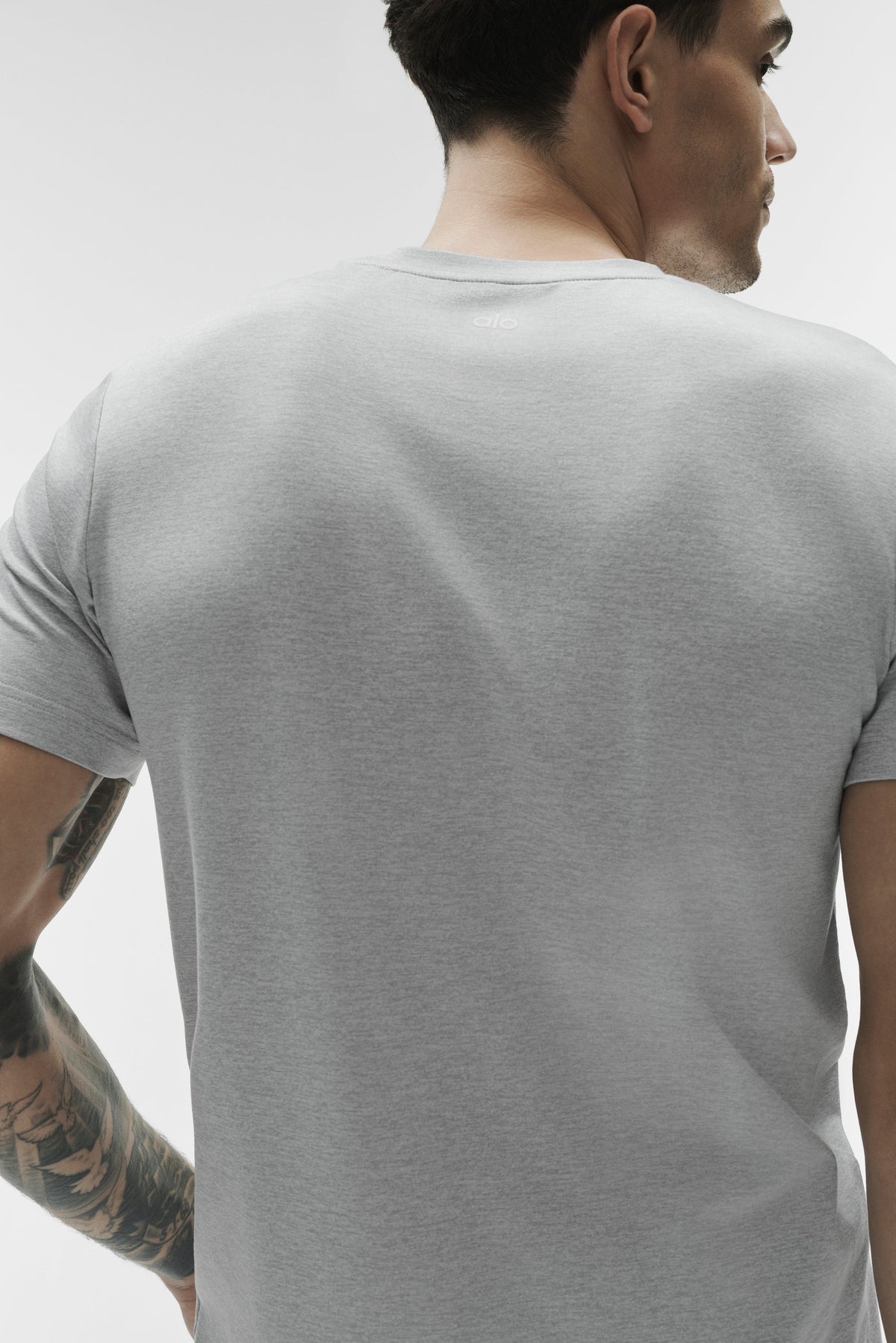 Alo Yoga Conquer Reform Crewneck Short Sleeve in Vintage Athletic Heather, product image 4 of 5