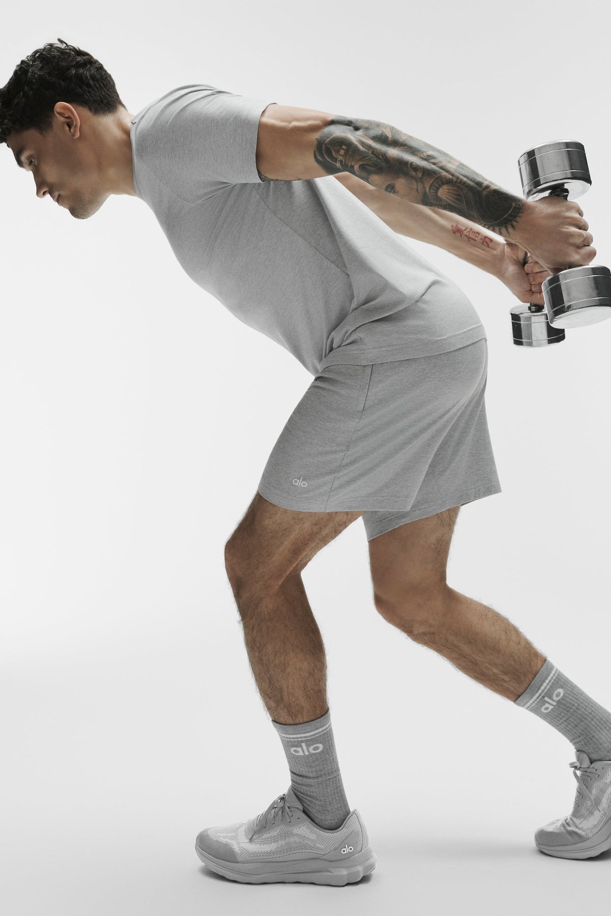 Alo Yoga Conquer Reform Crewneck Short Sleeve in Vintage Athletic Heather, product image 5 of 5