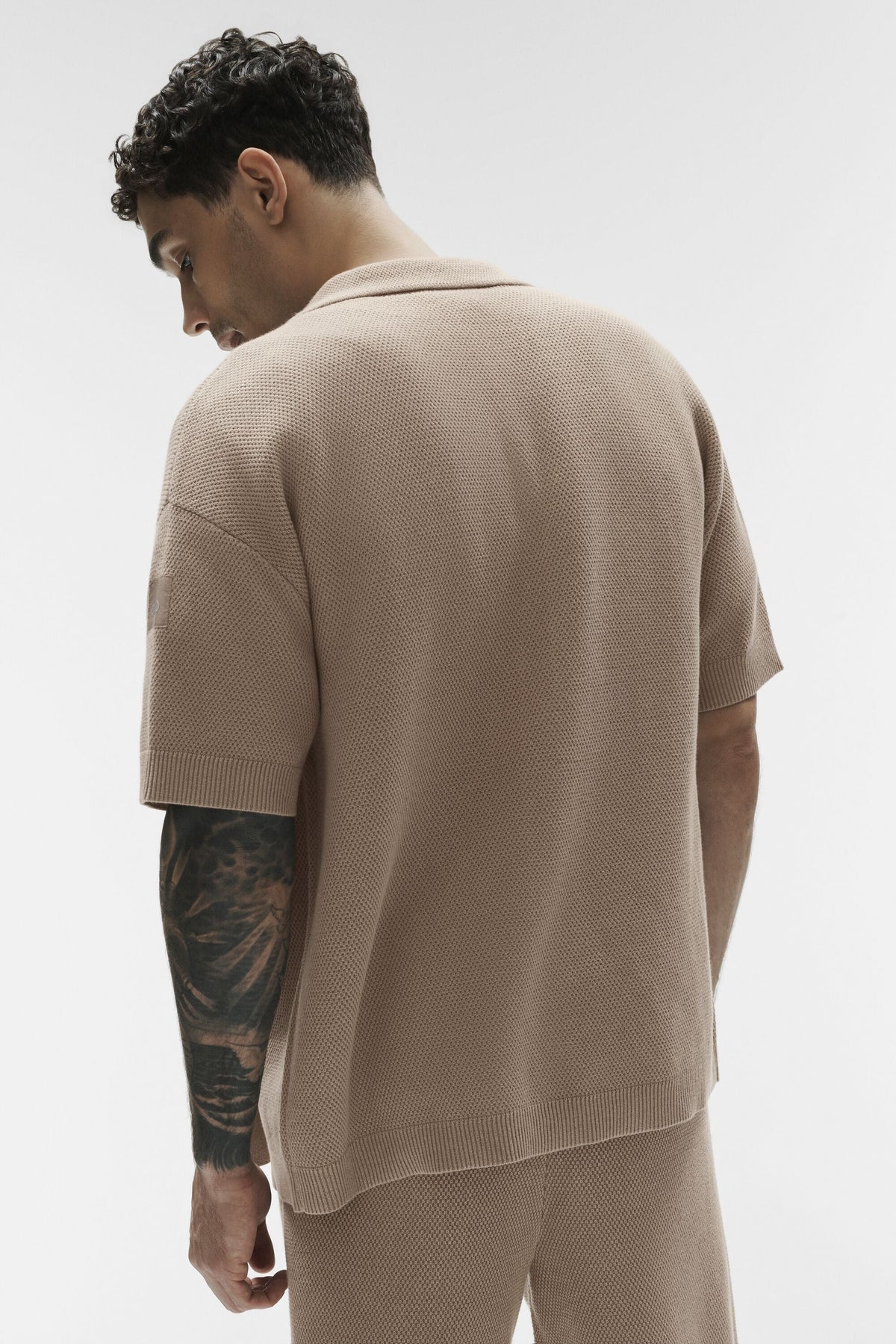 Alo Yoga Sports Club Sweater Knit Short Sleeve Button Up in Gravel, product image 3 of 7