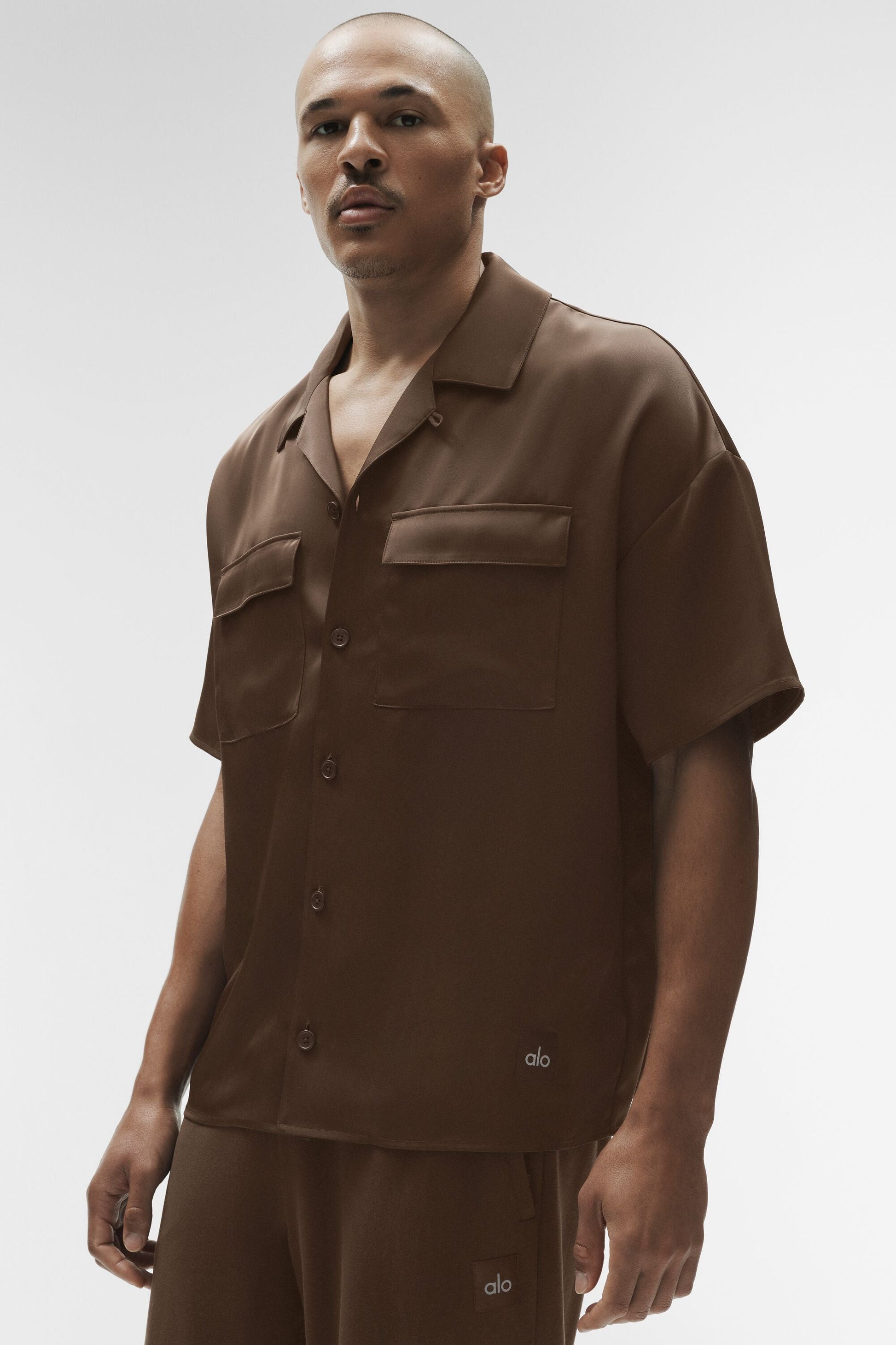 Satin Horizon Short Sleeve Button Up - Espresso (M1274R)
