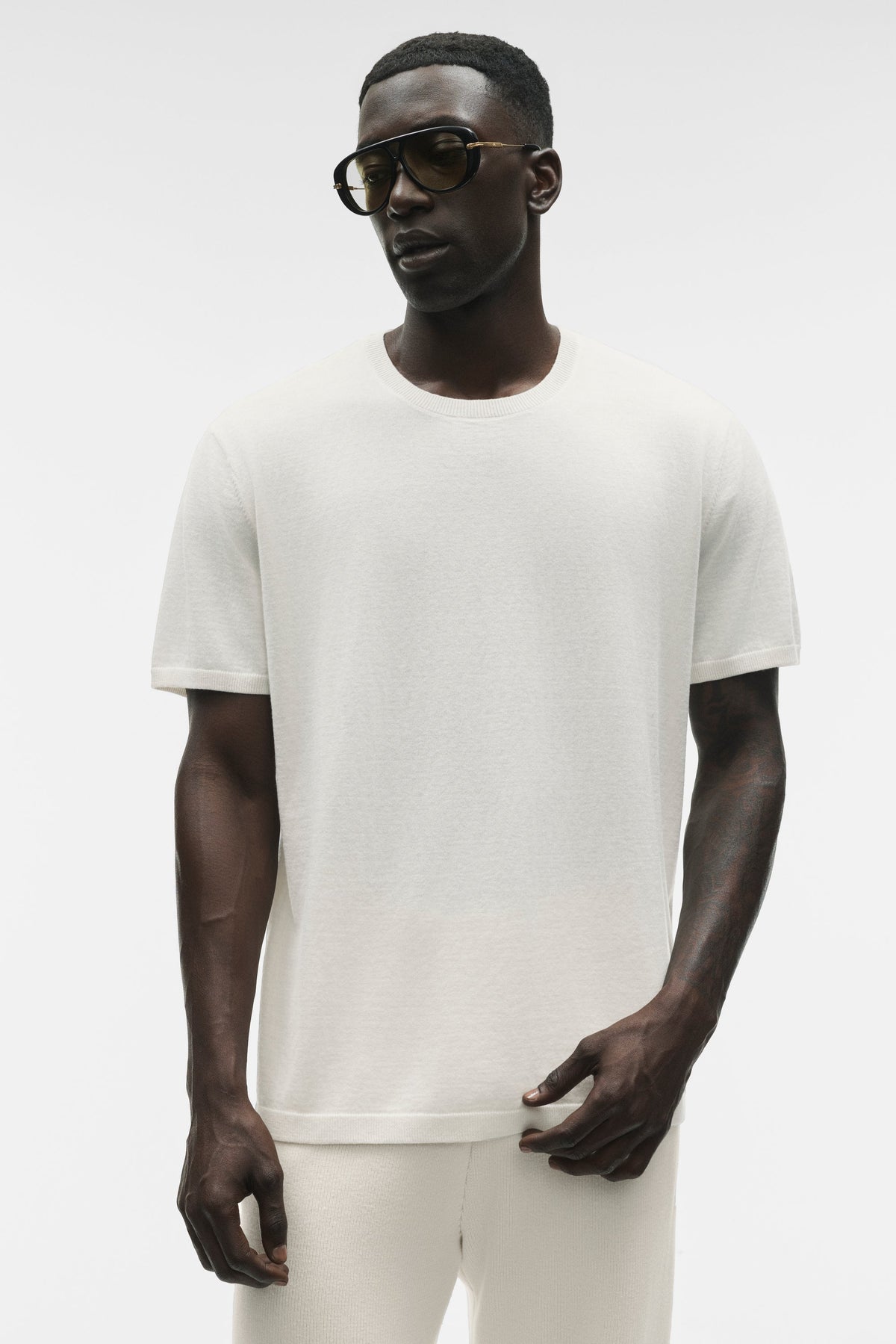 Alo Yoga Cashmere Blend Ever Soft Short Sleeve Crew in Ivory