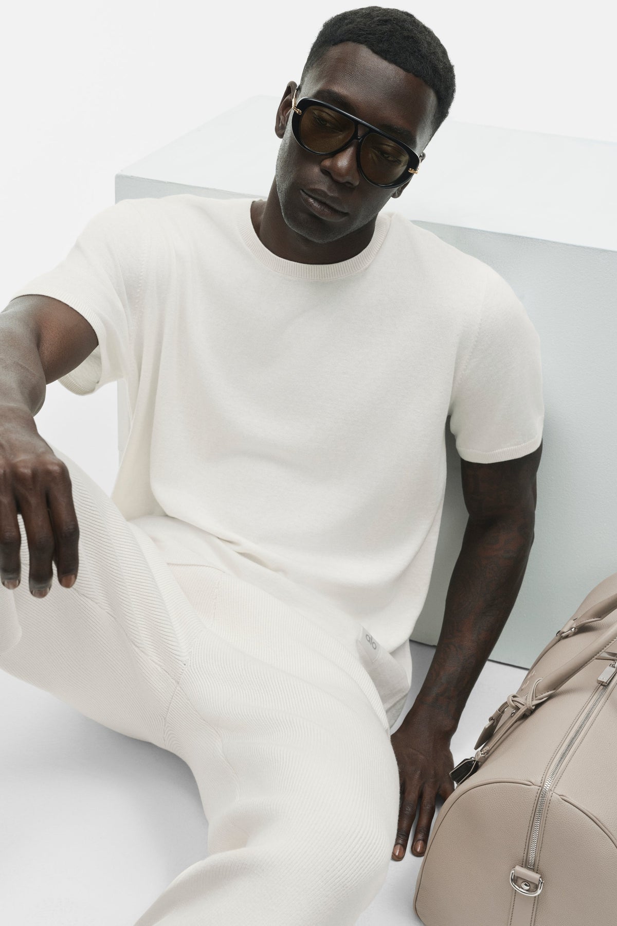 Alo Yoga Cashmere Blend Ever Soft Short Sleeve Crew in Ivory, product image 5 of 5