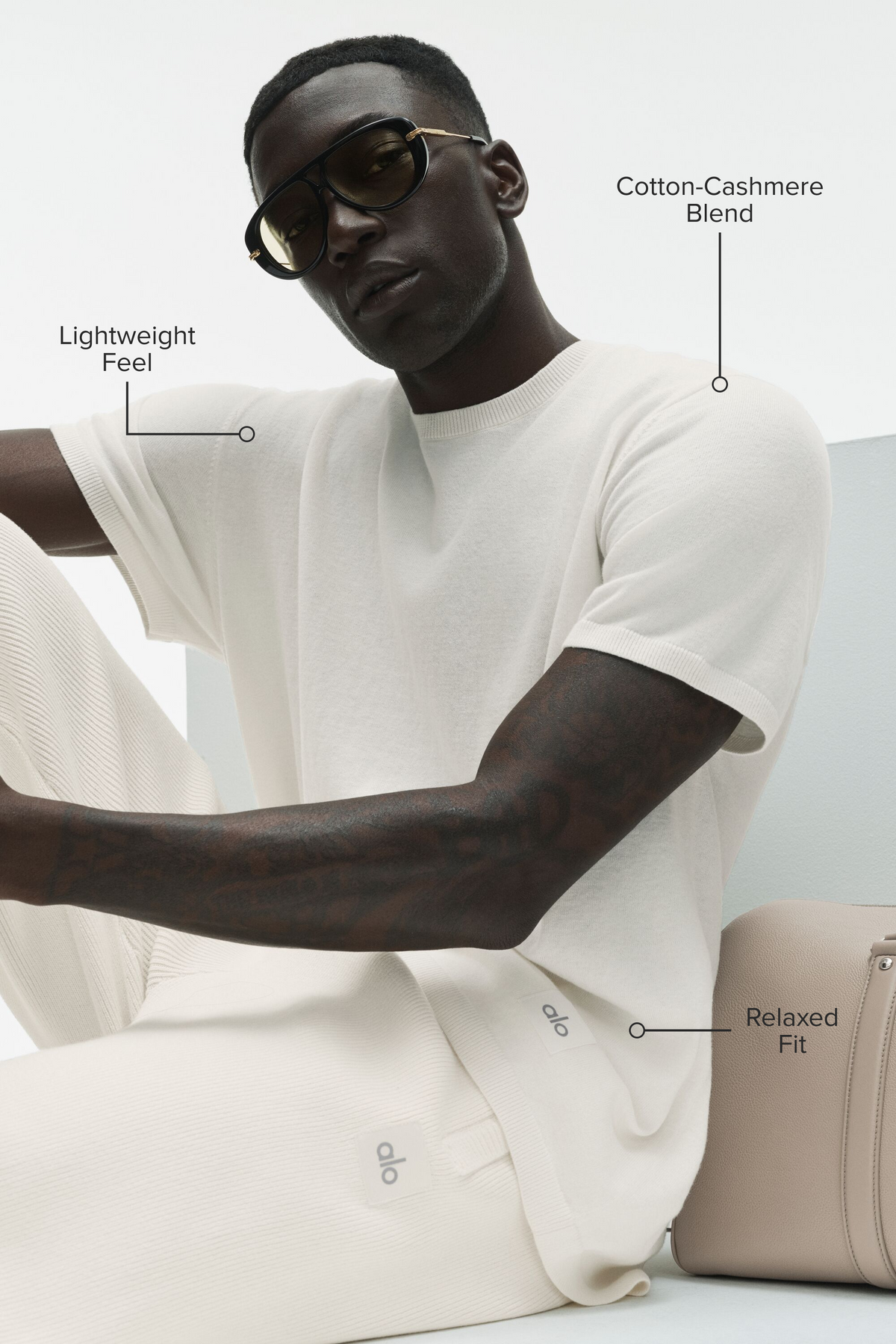 Alo Yoga Cashmere Blend Ever Soft Short Sleeve Crew in Ivory, product image 2 of 5