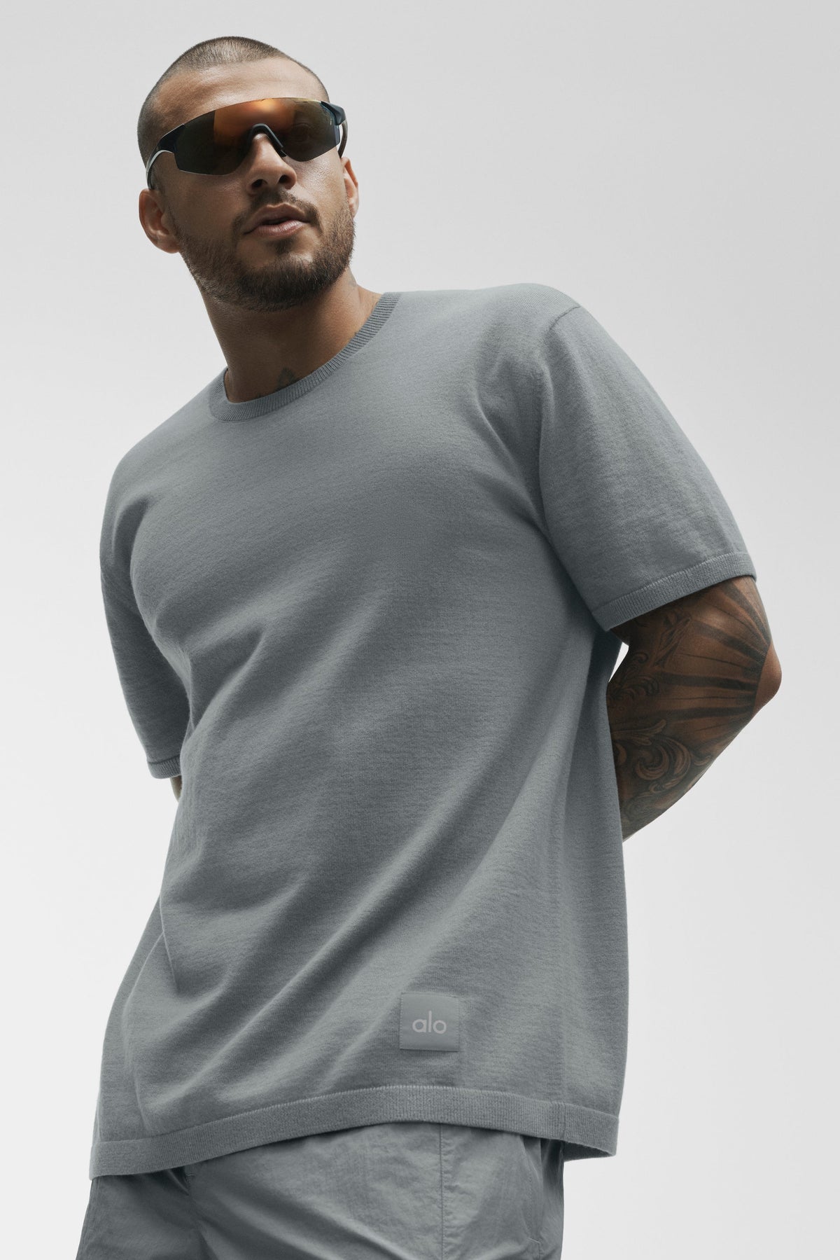 Alo Yoga Cashmere Blend Ever Soft Short Sleeve Crew in Monument, product image 5 of 5