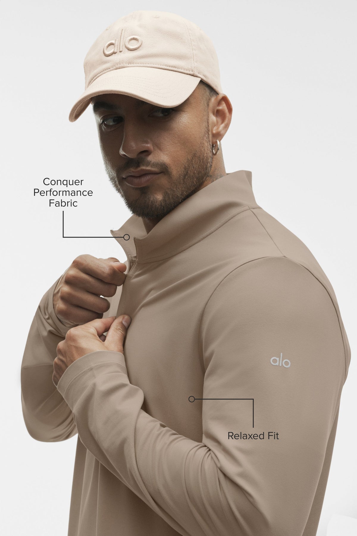 Alo Yoga Conquer 1/4 Zip Reform Long Sleeve in Gravel, product image 2 of 4