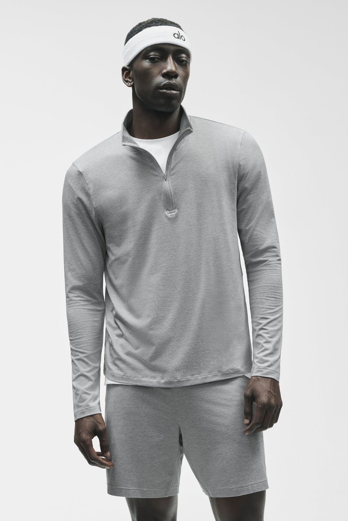 Alo Yoga Conquer 1/4 Zip Reform Long Sleeve in Vintage Athletic Heather, product image 3 of 5