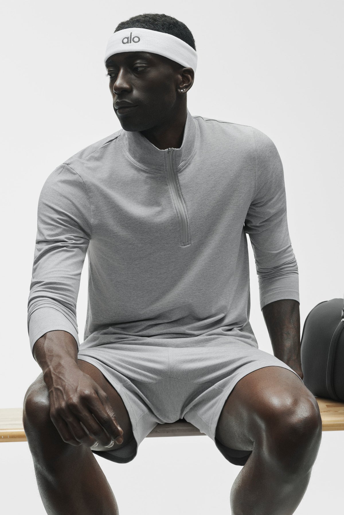 Alo Yoga Conquer 1/4 Zip Reform Long Sleeve in Vintage Athletic Heather