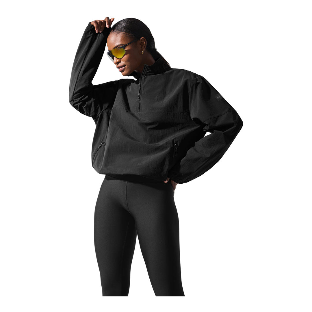 alo Light Weight Takeaway Track Pullover - Black by Alo Yoga