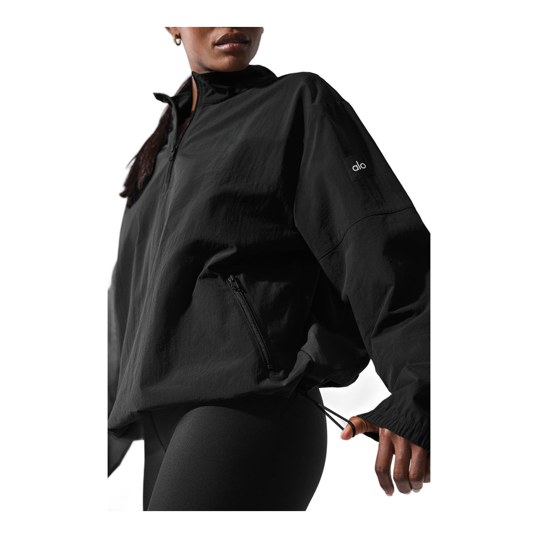 alo Light Weight Takeaway Track Pullover - Black by Alo Yoga