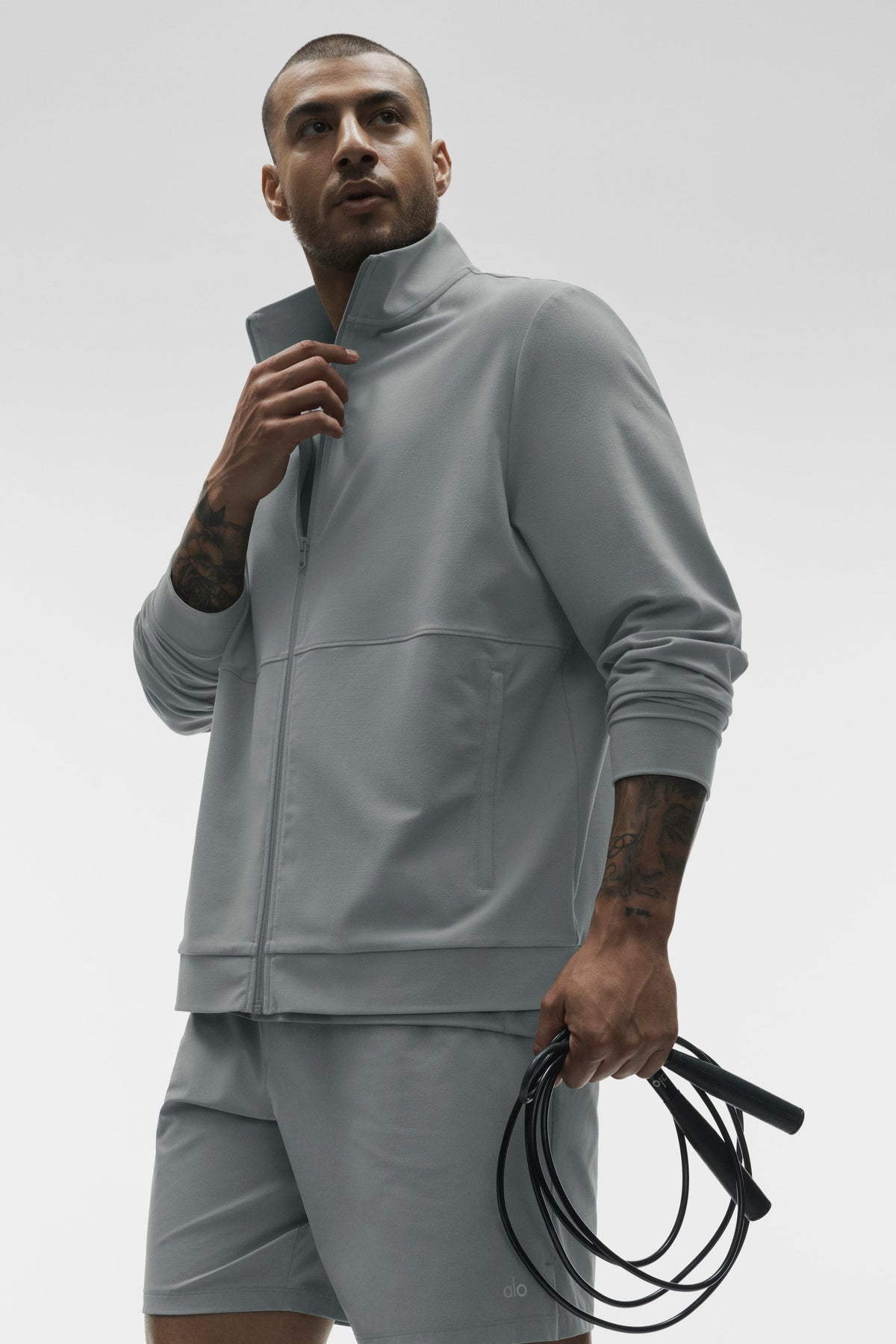 Alo Yoga Conquer Max Mock Neck Full Zip in Monument, product image 4 of 4