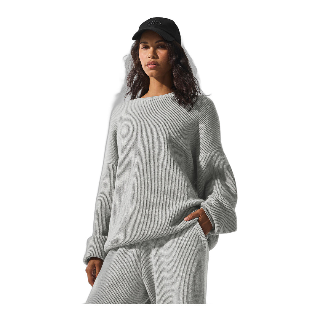 alo Domain Rib Knit Crew Sweater - Athletic Heather Grey by Alo Yoga