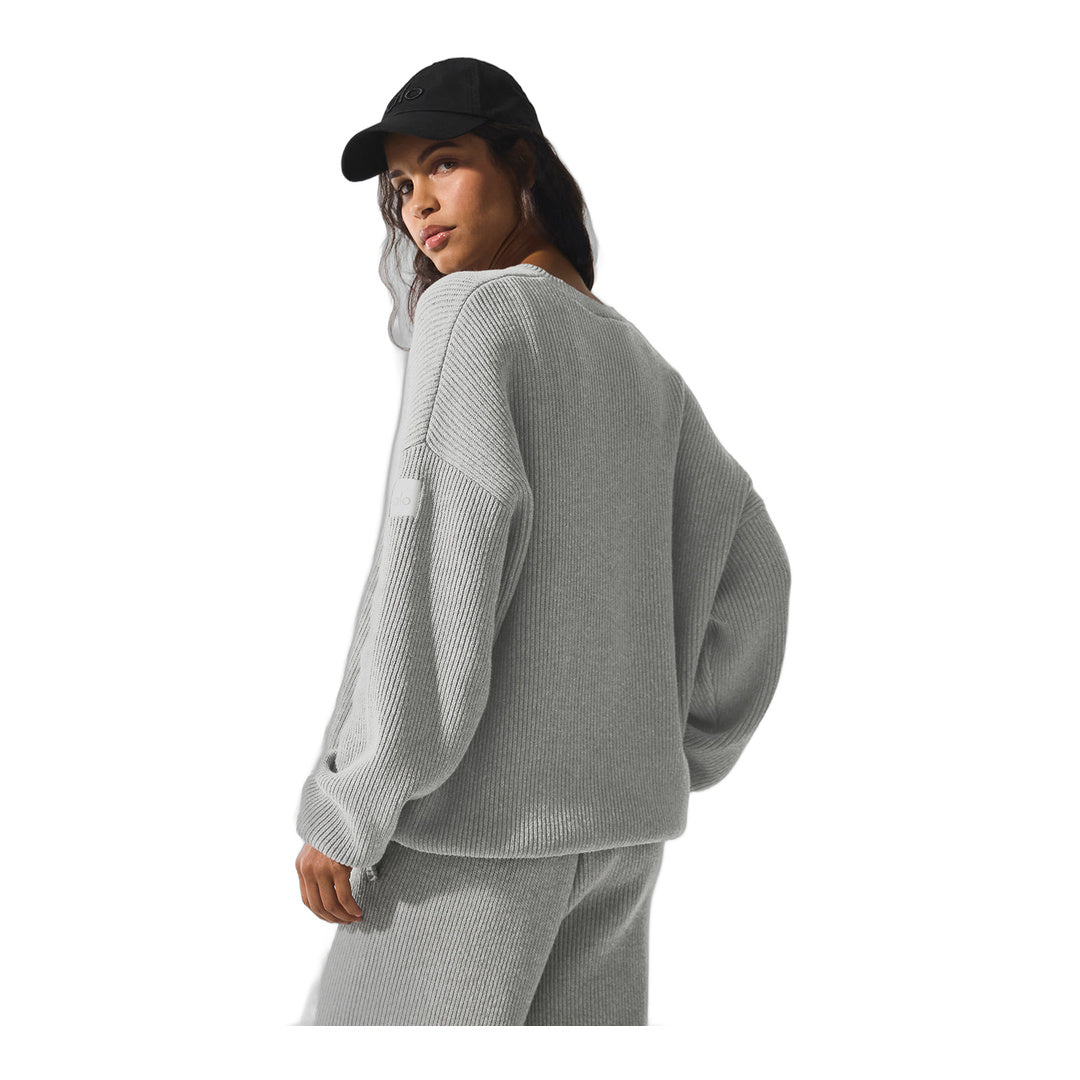 alo Domain Rib Knit Crew Sweater - Athletic Heather Grey by Alo Yoga