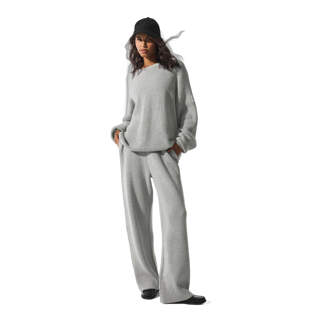 alo Domain Rib Knit Crew Sweater - Athletic Heather Grey by Alo Yoga