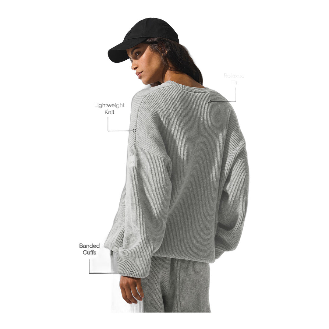 alo Domain Rib Knit Crew Sweater - Athletic Heather Grey by Alo Yoga