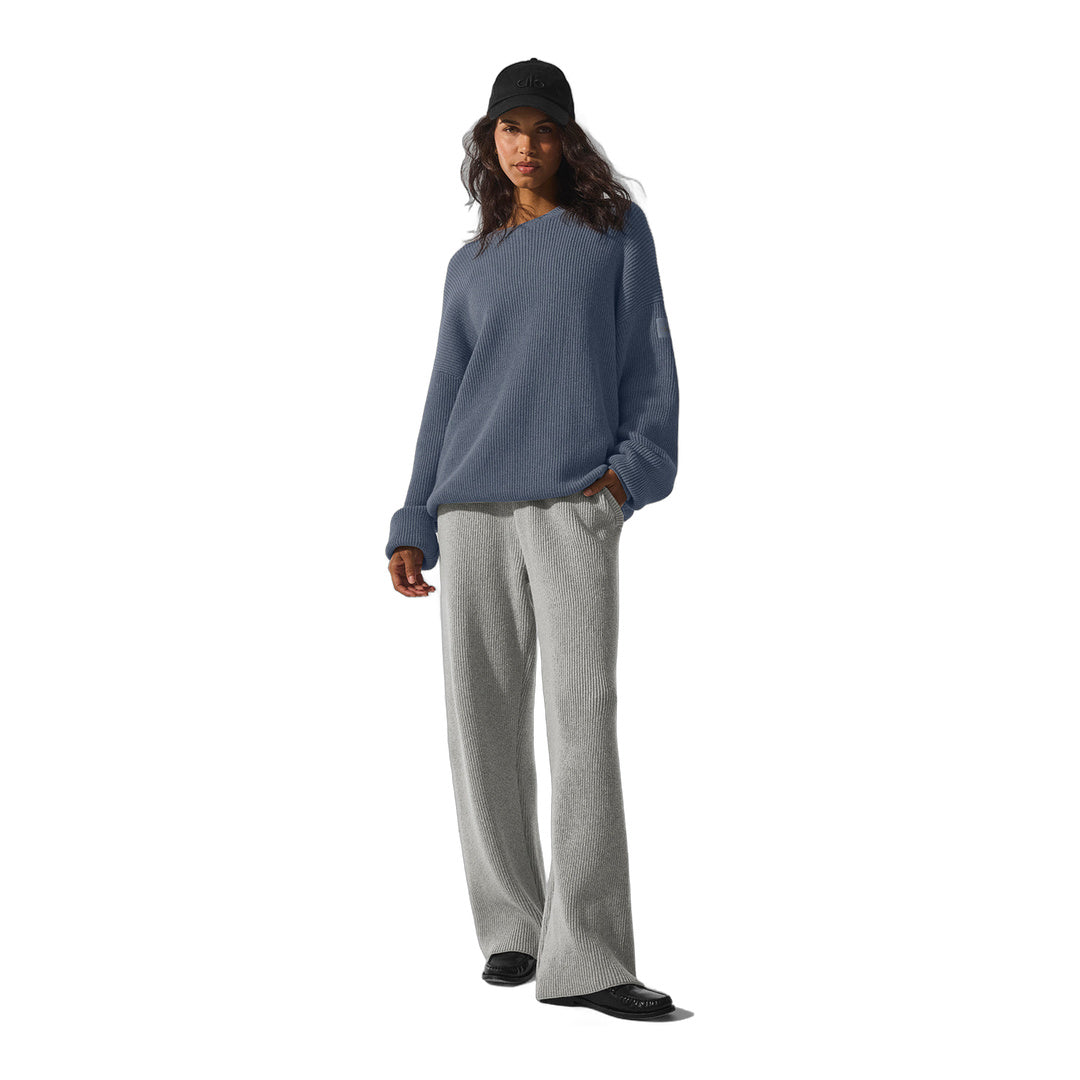 alo Domain Rib Knit Crew Sweater - Bluestone by Alo Yoga