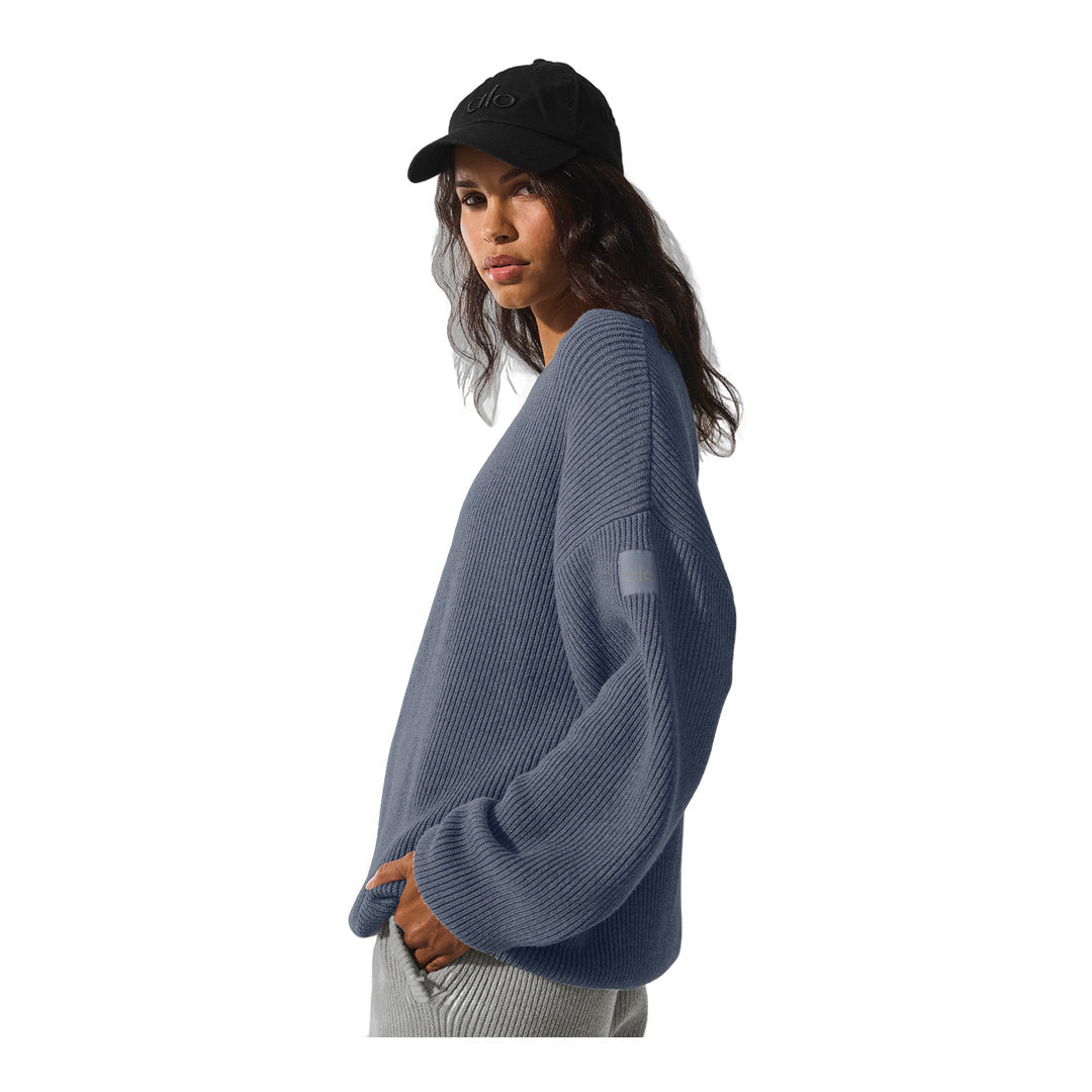 alo Domain Rib Knit Crew Sweater - Bluestone by Alo Yoga