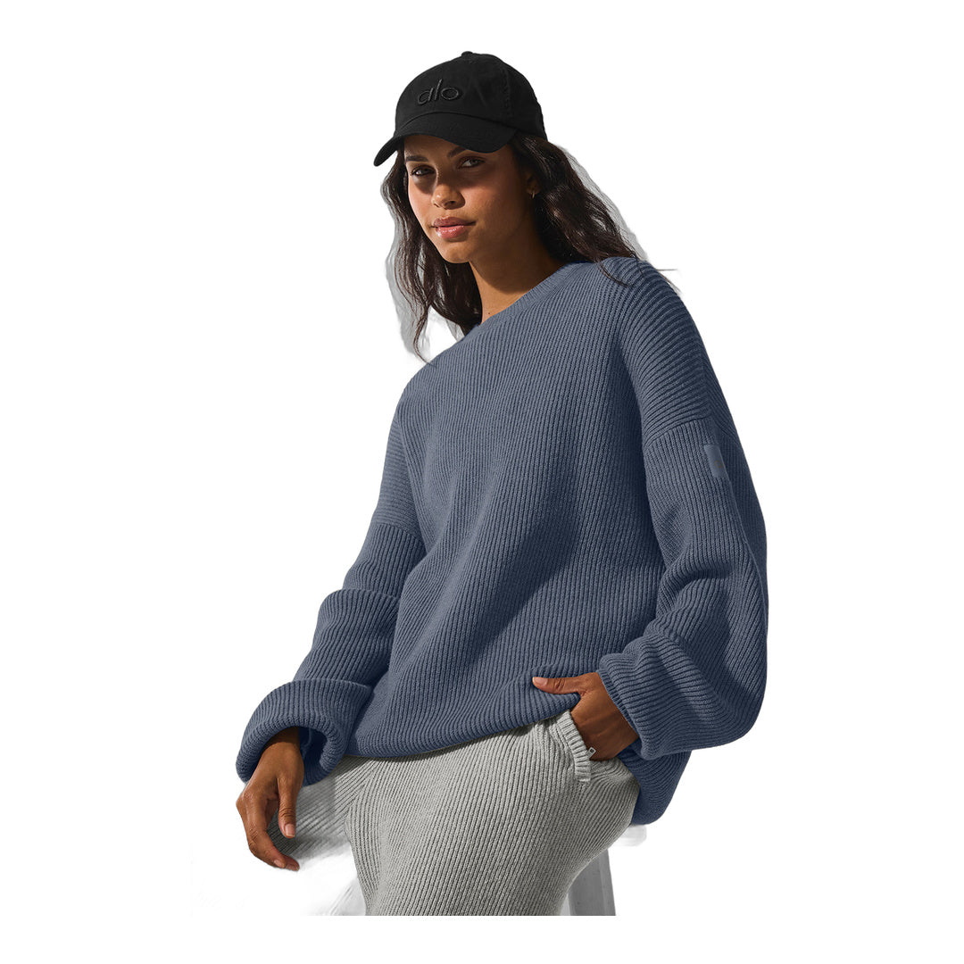alo Domain Rib Knit Crew Sweater - Bluestone by Alo Yoga
