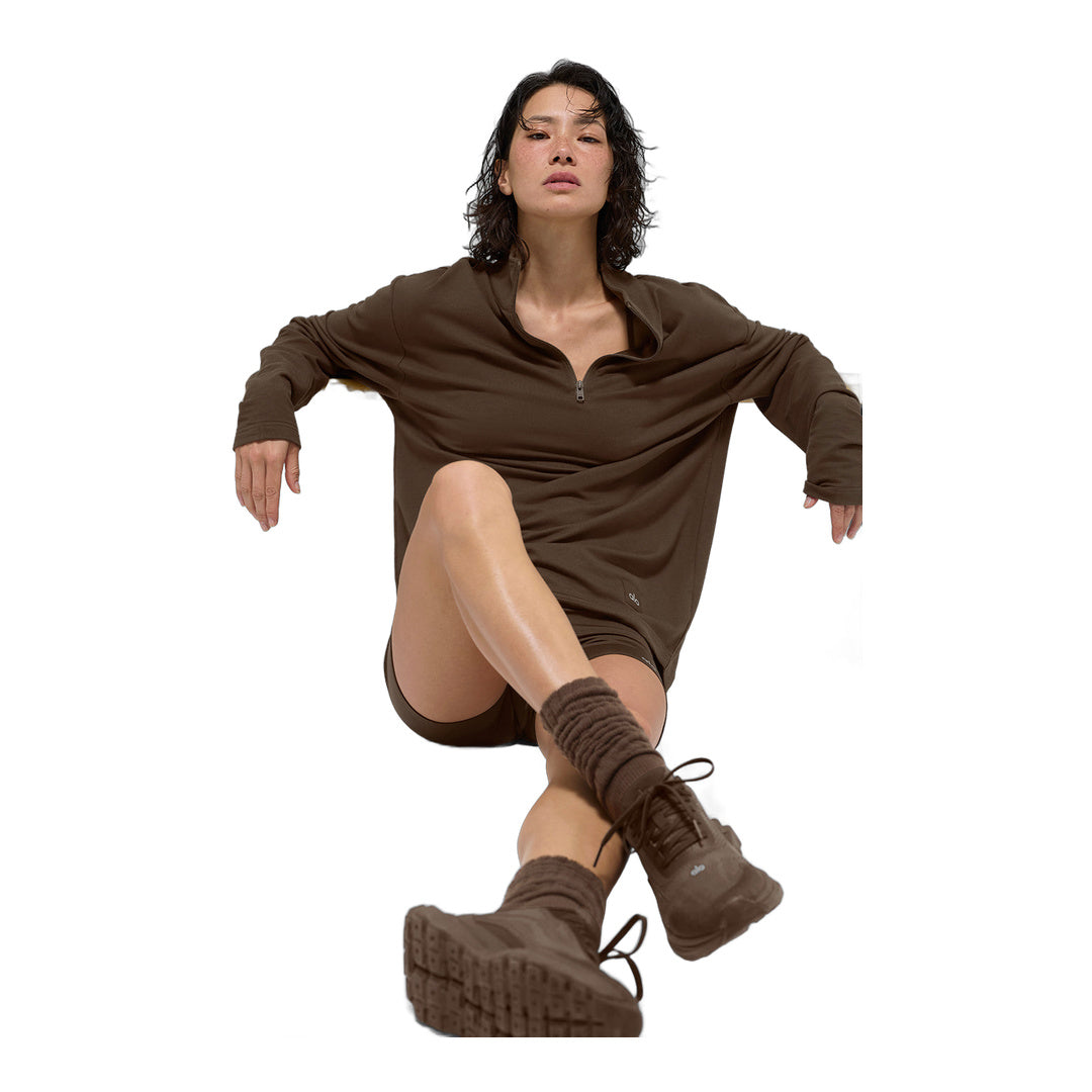 alo Double Take Long Sleeve 1/4 Zip - Espresso by Alo Yoga