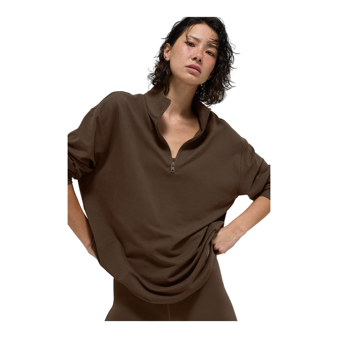 alo Double Take Long Sleeve 1/4 Zip - Espresso by Alo Yoga