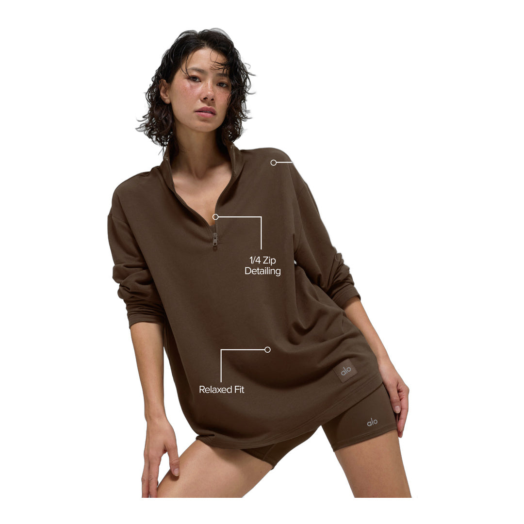 alo Double Take Long Sleeve 1/4 Zip - Espresso by Alo Yoga