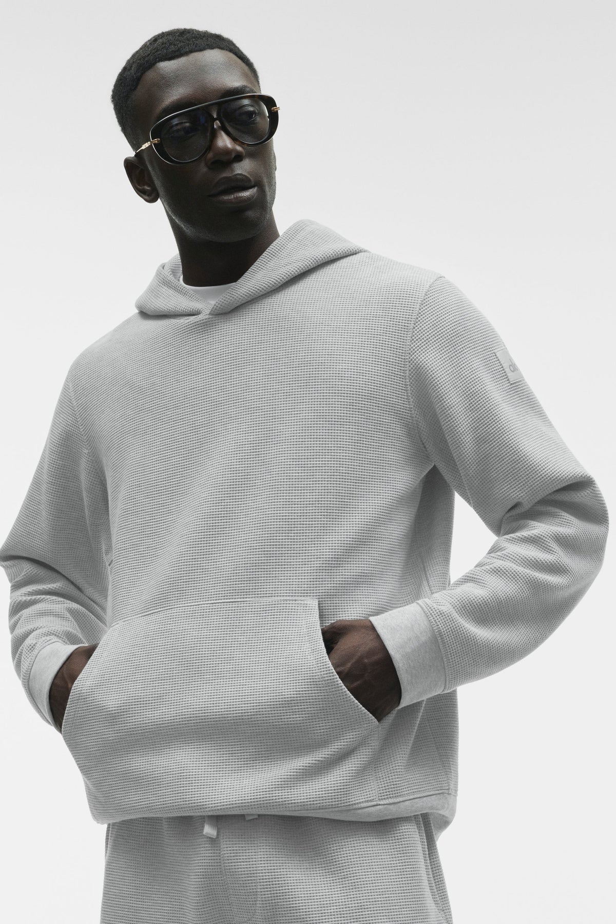 Alo Yoga Waffle Lounge Hoodie in Athletic Heather Grey, product image 3 of 5