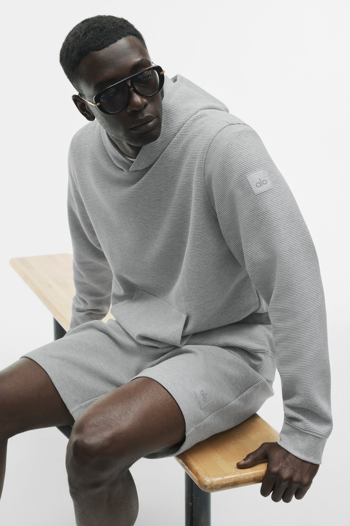 Alo Yoga Waffle Lounge Hoodie in Athletic Heather Grey