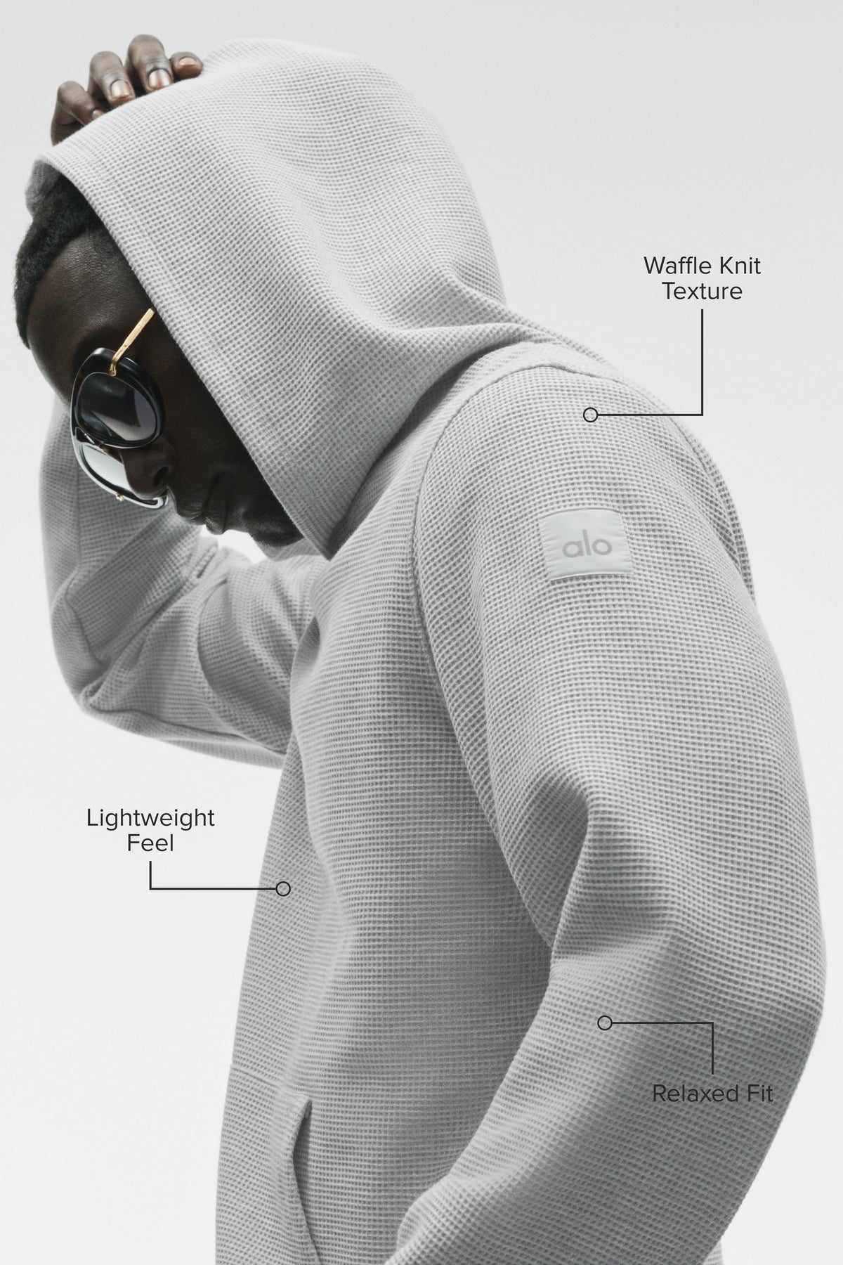 Alo Yoga Waffle Lounge Hoodie in Athletic Heather Grey, product image 2 of 5