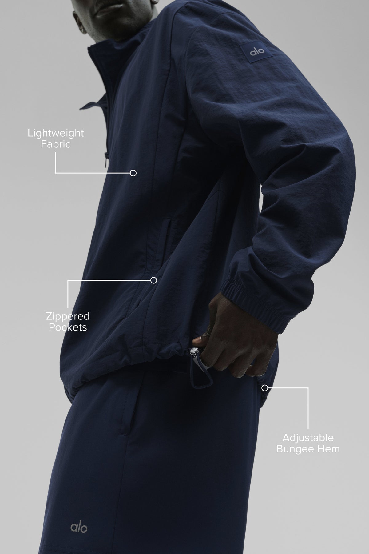 Alo Yoga Takeaway Track Full Zip Jacket in Navy, product image 2 of 6