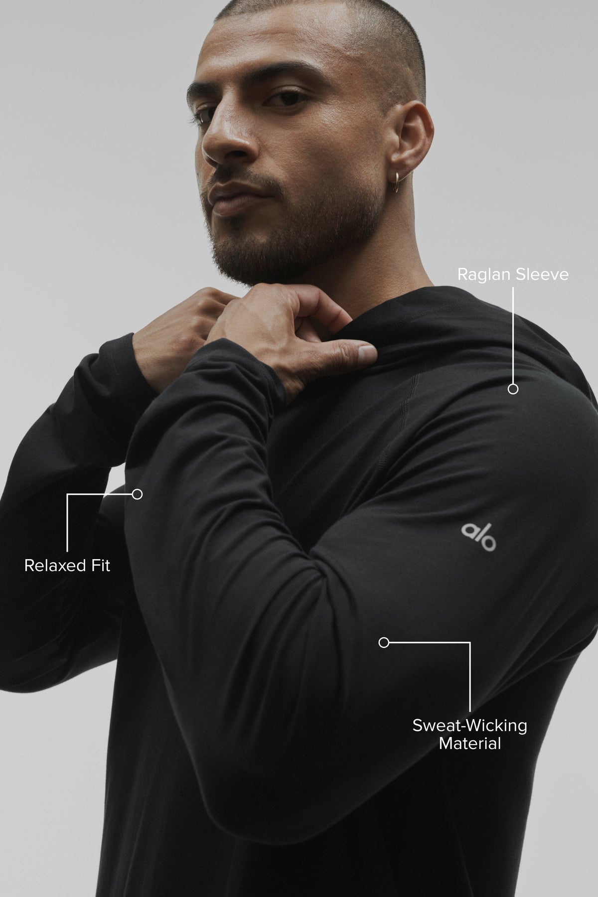 Alo Yoga Vapor Long Sleeve Hoodie in Black, product image 2 of 4